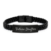 Funny Future Drafter Gifts from Men to Friends Interlaced Leather Bracelet, Christmas Unique Gifts for Drafter, Stainless Steel and PU Leather, Engraved Drafter Quote - Image 1